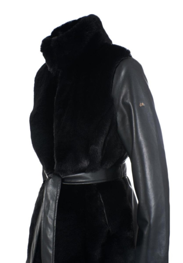 CHAQUETA DE MUJER ECOPIEL NEGRA CON CINTURON 